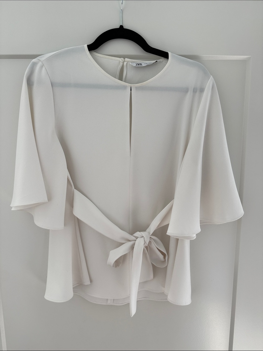 Zara Cream Tie-Front Flutter Sleeve Blouse